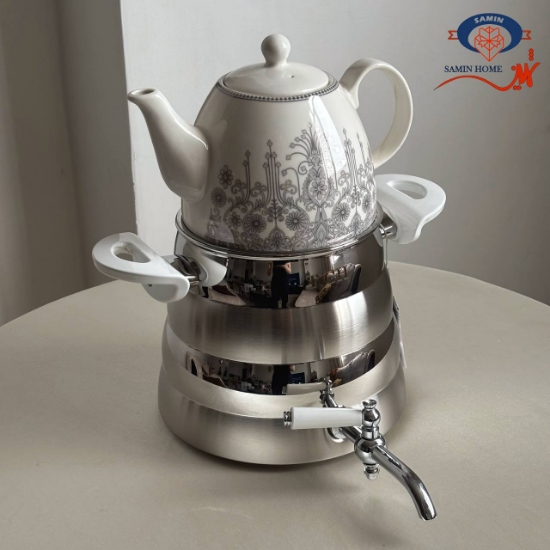 تصویر  کتری و قوری آریا ۴ لیتر شیردار کف چدن مدل ۸۴۷۵ قیطاسی