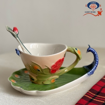 تصویر  فنجان نعلبکی طرح طاووس Fromone